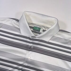 Ben Hogan Performance Mens Large Grey White Striped Golf Polo Shirt Short Sleeve
